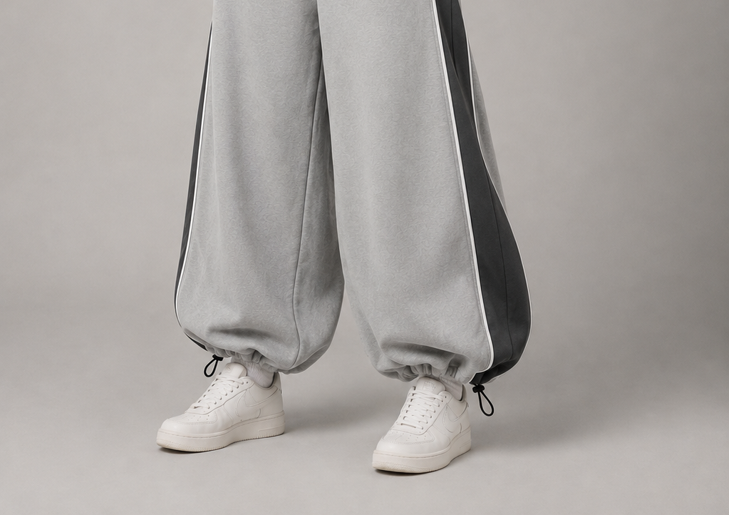AIMFITS 100% Cotton Panelled Baggy Joggers- Grey