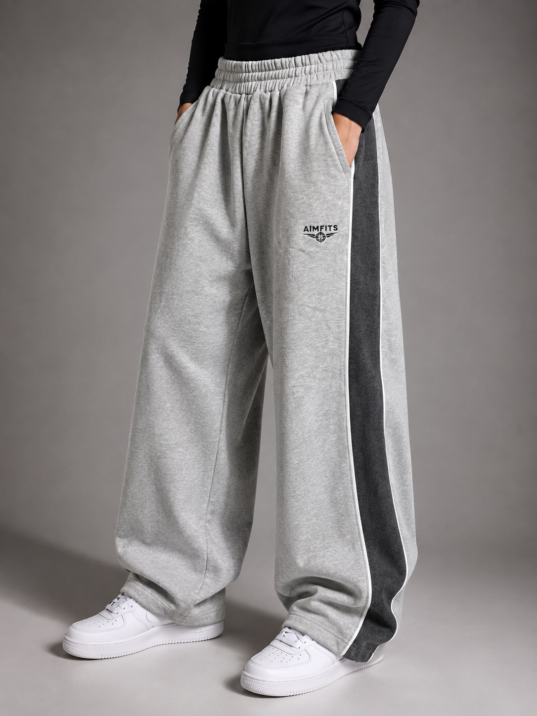 AIMFITS 100% Cotton Panelled Baggy Joggers- Grey