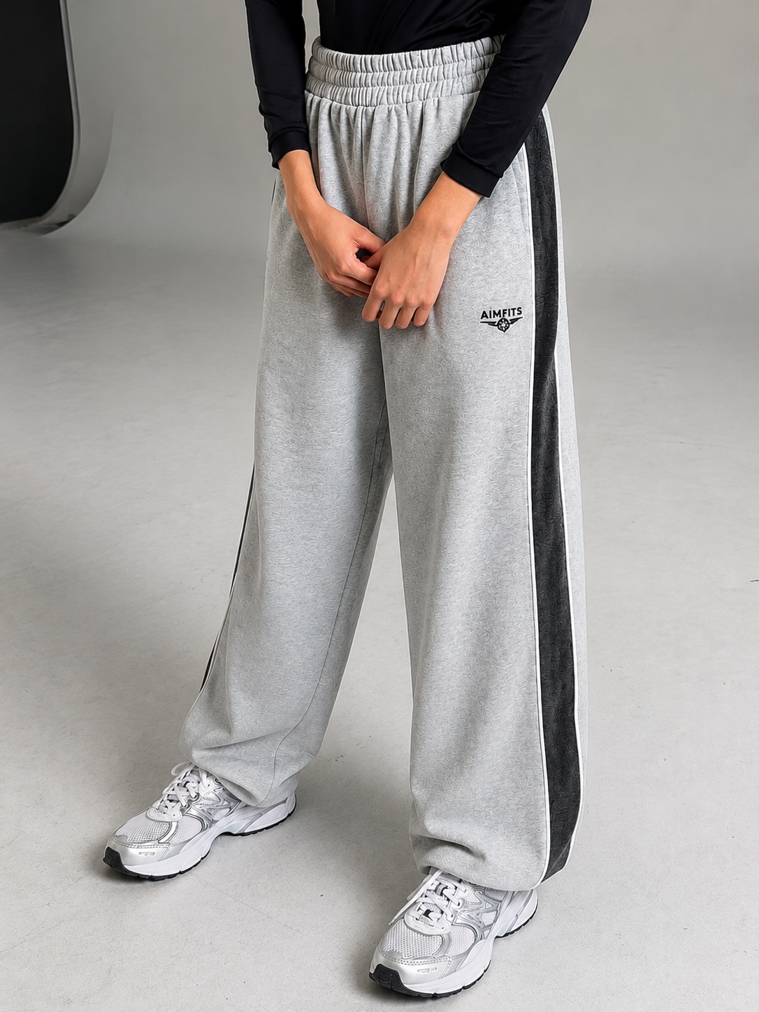 AIMFITS 100% Cotton Panelled Baggy Joggers- Grey