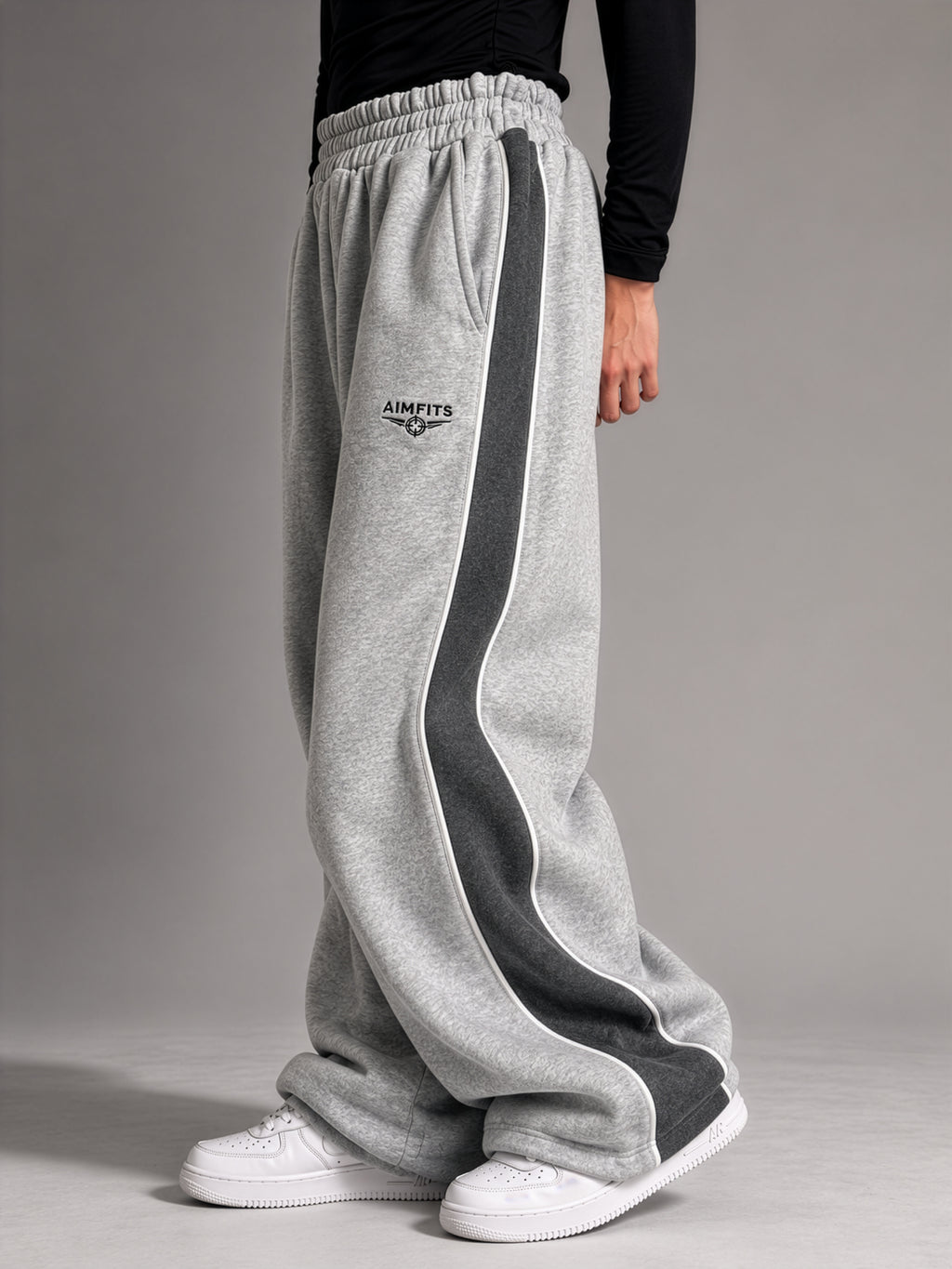 AIMFITS 100% Cotton Panelled Baggy Joggers- Grey